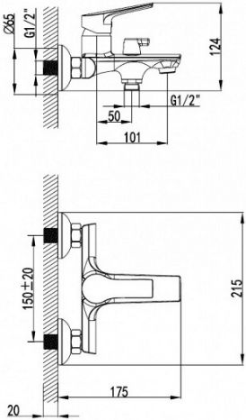 SMARTsant Смеситель для ванны-душа Смарт-Рокет SM323503AA, керамический переключатель, без аксессуаров схема